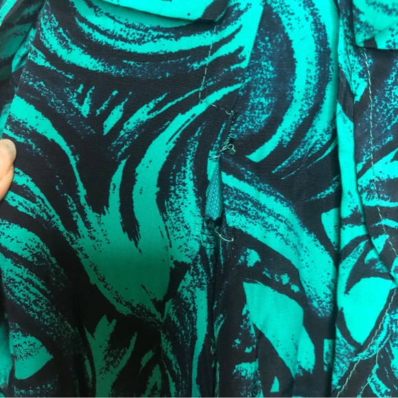 Vintage 80s Sterling Silver Rose Print V-Neck Formal Dress w/ Shoulder Pads - Picture 11 of 16